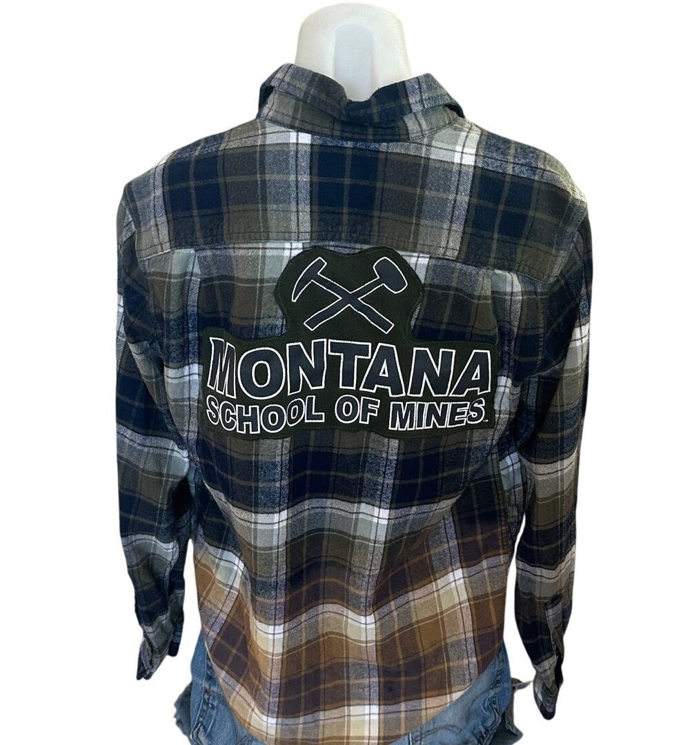 Montana Tech Plaid Flannel Shirt SMALL Oversize Football Butte Tailgate Unique